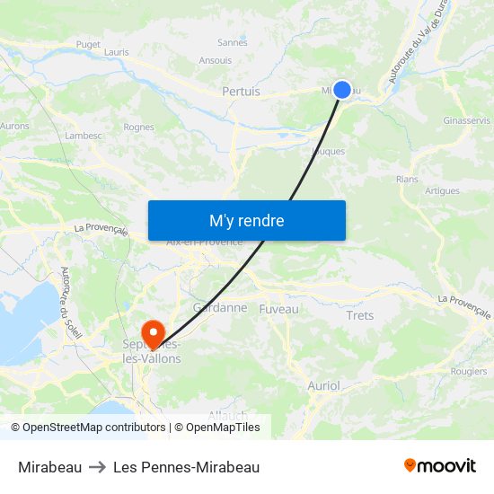 Mirabeau to Les Pennes-Mirabeau map