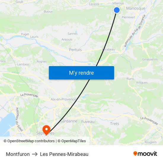 Montfuron to Les Pennes-Mirabeau map