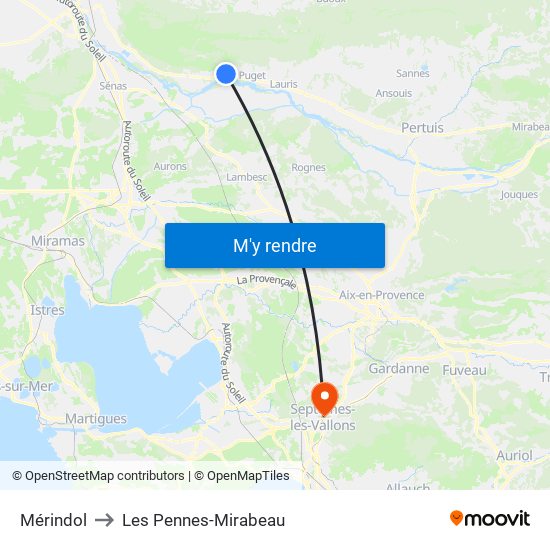 Mérindol to Les Pennes-Mirabeau map