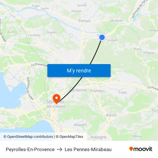 Peyrolles-En-Provence to Les Pennes-Mirabeau map