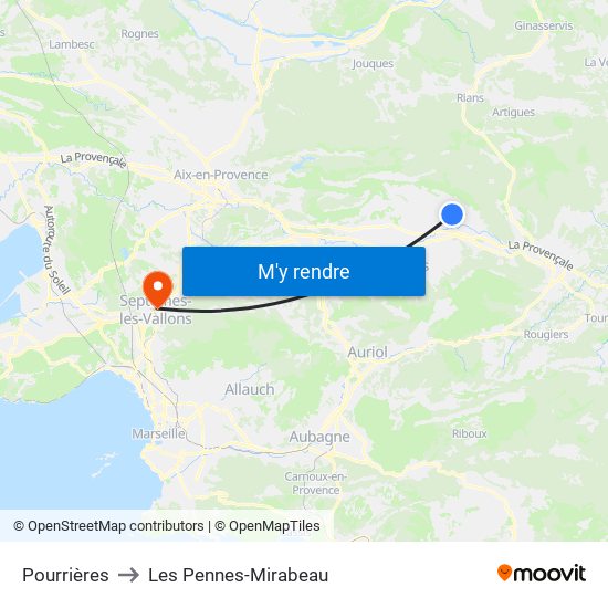 Pourrières to Les Pennes-Mirabeau map