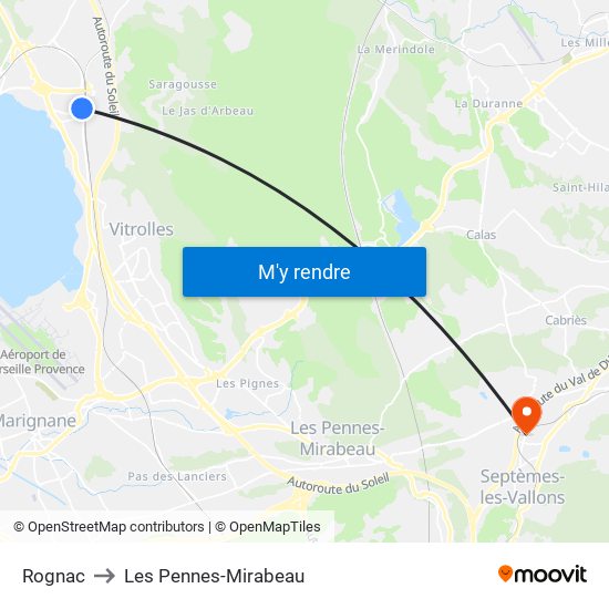 Rognac to Les Pennes-Mirabeau map