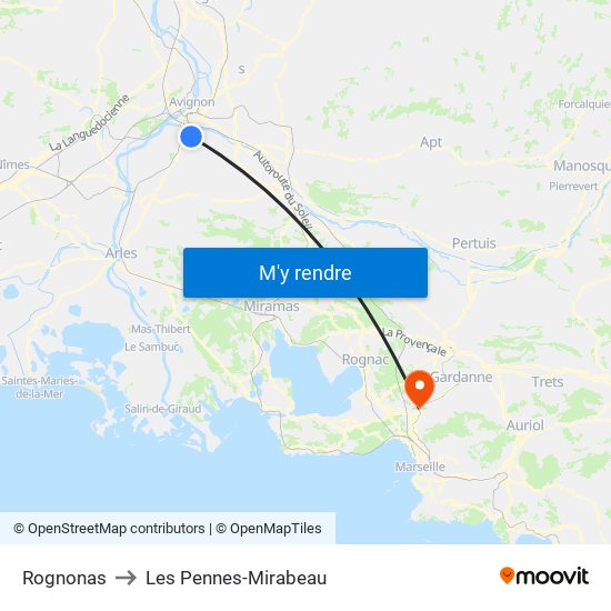 Rognonas to Les Pennes-Mirabeau map
