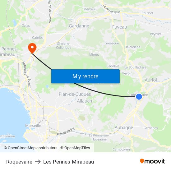 Roquevaire to Les Pennes-Mirabeau map