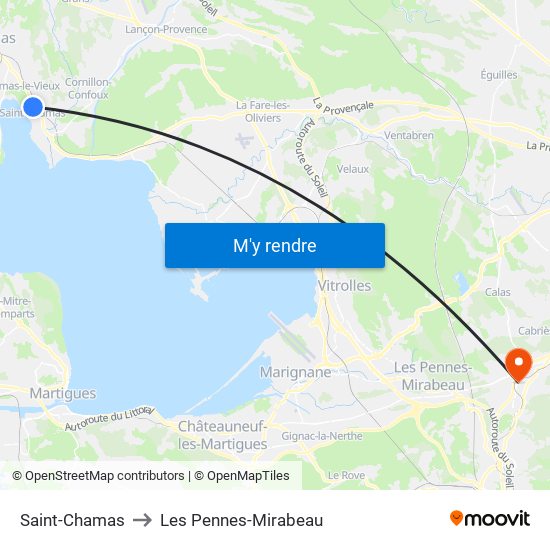 Saint-Chamas to Les Pennes-Mirabeau map