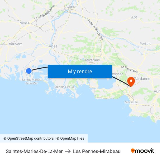Saintes-Maries-De-La-Mer to Les Pennes-Mirabeau map