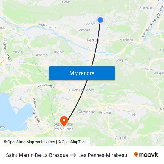 Saint-Martin-De-La-Brasque to Les Pennes-Mirabeau map