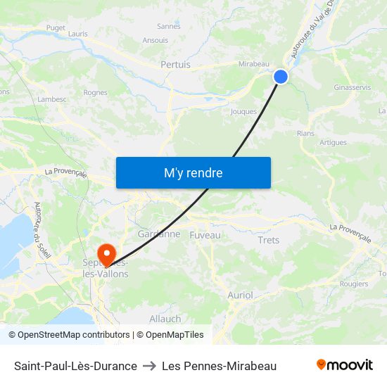 Saint-Paul-Lès-Durance to Les Pennes-Mirabeau map