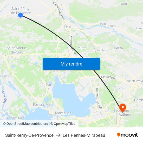 Saint-Rémy-De-Provence to Les Pennes-Mirabeau map