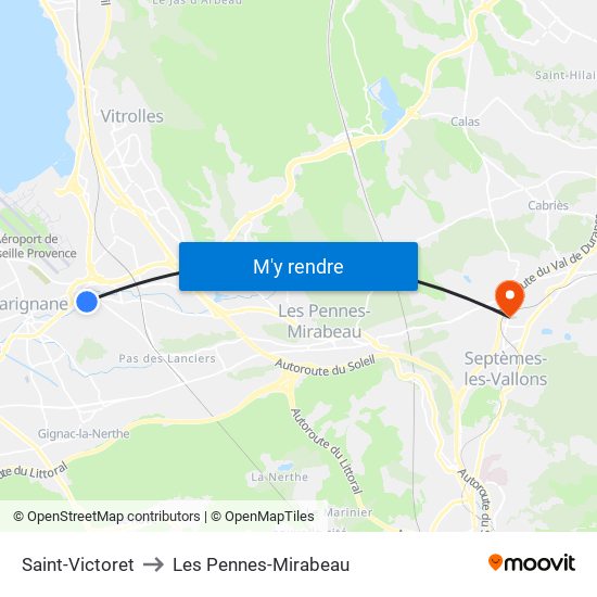 Saint-Victoret to Les Pennes-Mirabeau map