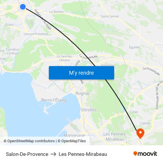 Salon-De-Provence to Les Pennes-Mirabeau map