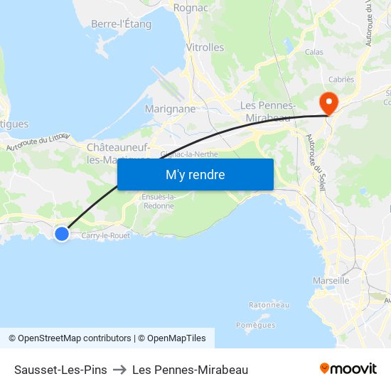 Sausset-Les-Pins to Les Pennes-Mirabeau map