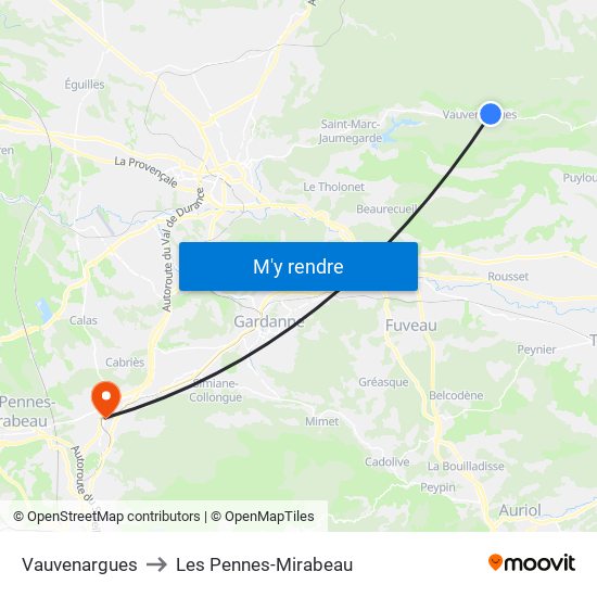 Vauvenargues to Les Pennes-Mirabeau map