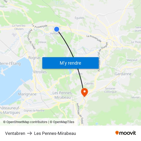 Ventabren to Les Pennes-Mirabeau map