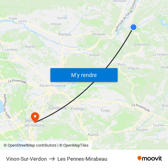 Vinon-Sur-Verdon to Les Pennes-Mirabeau map