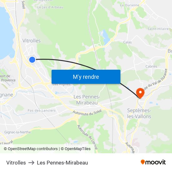 Vitrolles to Les Pennes-Mirabeau map