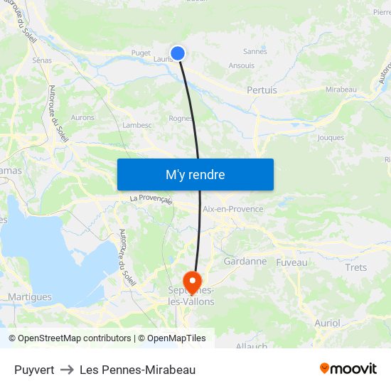 Puyvert to Les Pennes-Mirabeau map