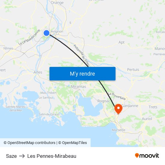 Saze to Les Pennes-Mirabeau map