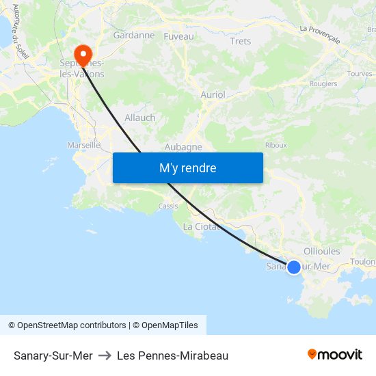 Sanary-Sur-Mer to Les Pennes-Mirabeau map