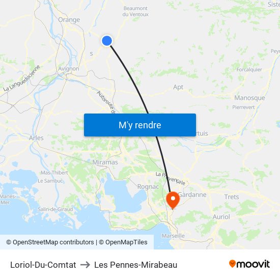 Loriol-Du-Comtat to Les Pennes-Mirabeau map