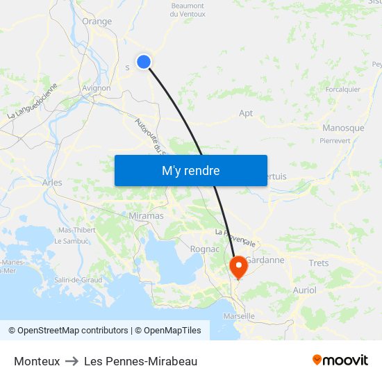 Monteux to Les Pennes-Mirabeau map