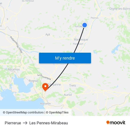 Pierrerue to Les Pennes-Mirabeau map