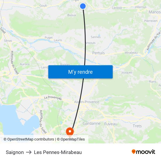 Saignon to Les Pennes-Mirabeau map