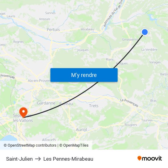 Saint-Julien to Les Pennes-Mirabeau map