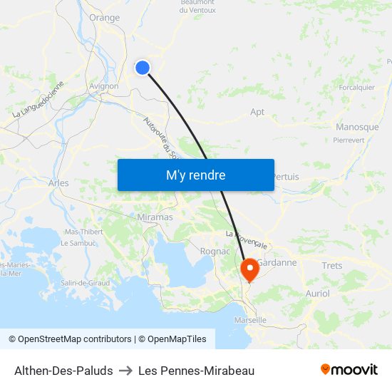 Althen-Des-Paluds to Les Pennes-Mirabeau map