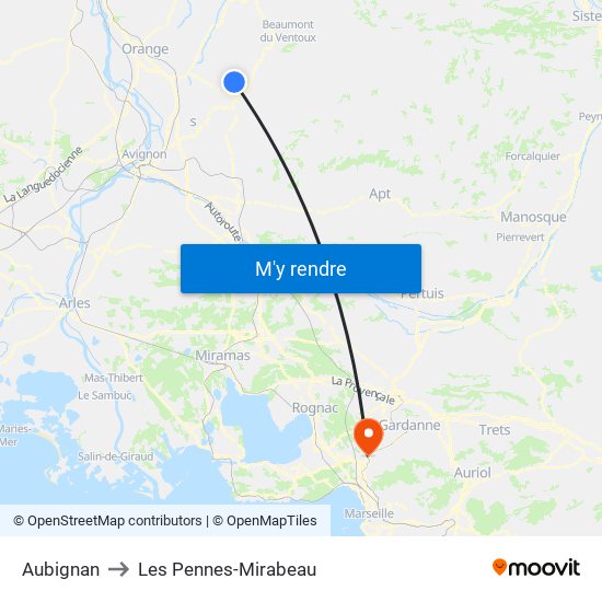 Aubignan to Les Pennes-Mirabeau map