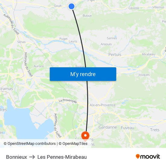 Bonnieux to Les Pennes-Mirabeau map