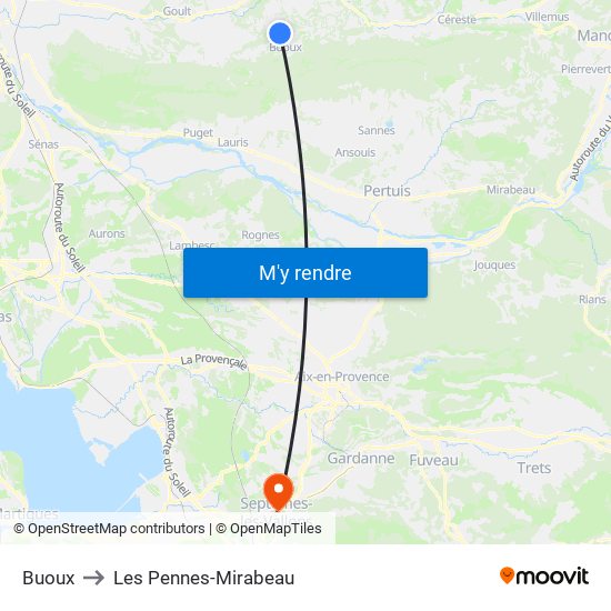 Buoux to Les Pennes-Mirabeau map