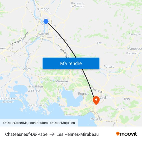Châteauneuf-Du-Pape to Les Pennes-Mirabeau map