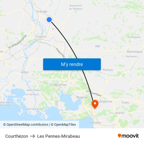 Courthézon to Les Pennes-Mirabeau map