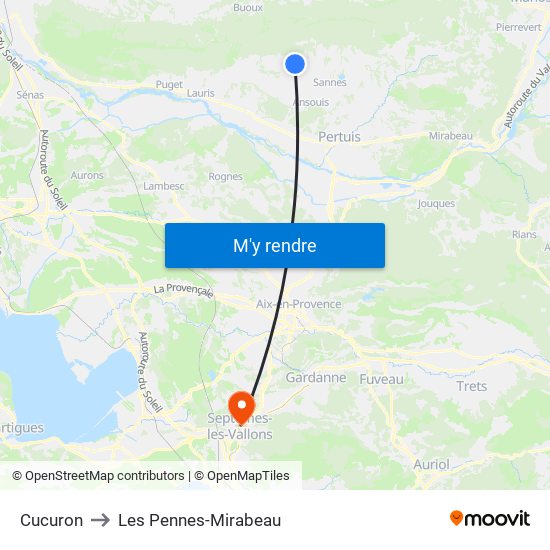 Cucuron to Les Pennes-Mirabeau map