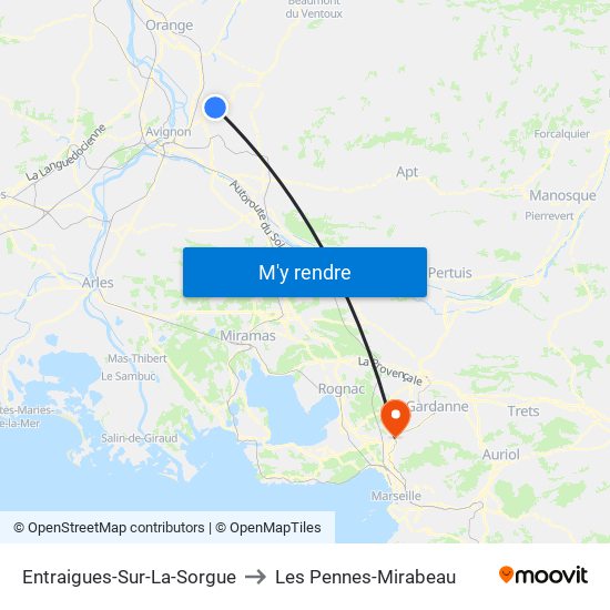 Entraigues-Sur-La-Sorgue to Les Pennes-Mirabeau map