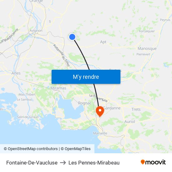 Fontaine-De-Vaucluse to Les Pennes-Mirabeau map