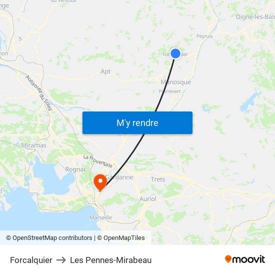 Forcalquier to Les Pennes-Mirabeau map