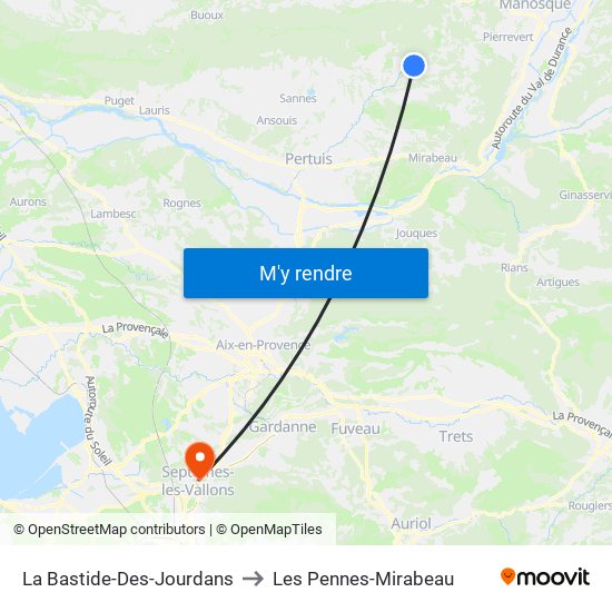 La Bastide-Des-Jourdans to Les Pennes-Mirabeau map