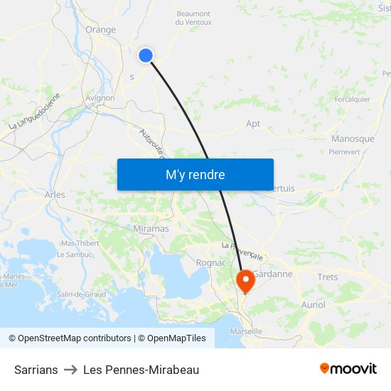Sarrians to Les Pennes-Mirabeau map