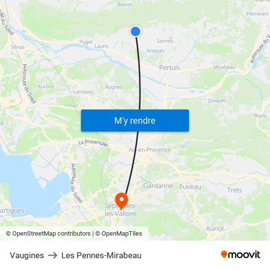 Vaugines to Les Pennes-Mirabeau map