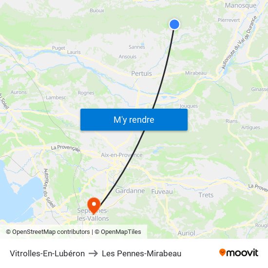 Vitrolles-En-Lubéron to Les Pennes-Mirabeau map