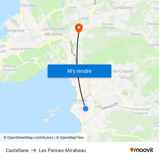 Castellane to Les Pennes-Mirabeau map