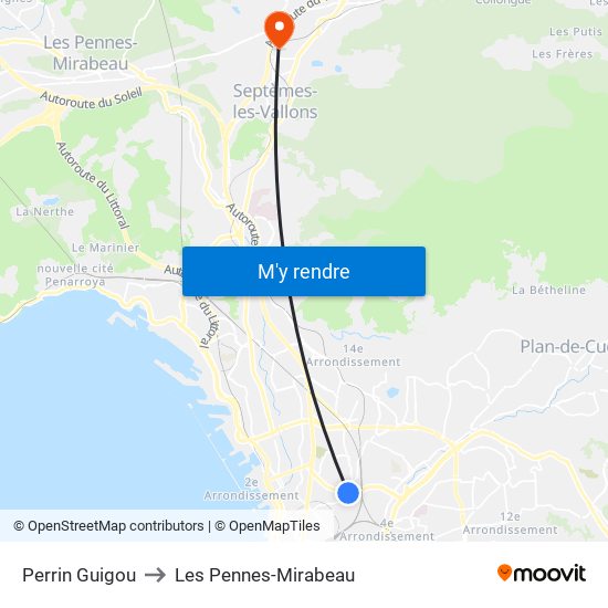 Perrin Guigou to Les Pennes-Mirabeau map