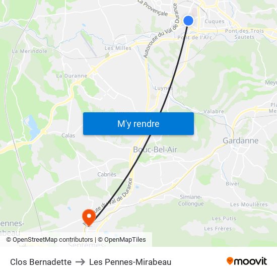 Clos Bernadette to Les Pennes-Mirabeau map