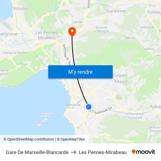 Gare De Marseille-Blancarde to Les Pennes-Mirabeau map