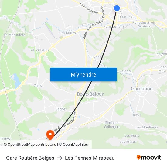 Gare Routière Belges to Les Pennes-Mirabeau map