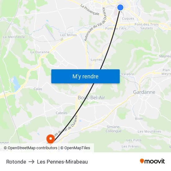 Rotonde to Les Pennes-Mirabeau map