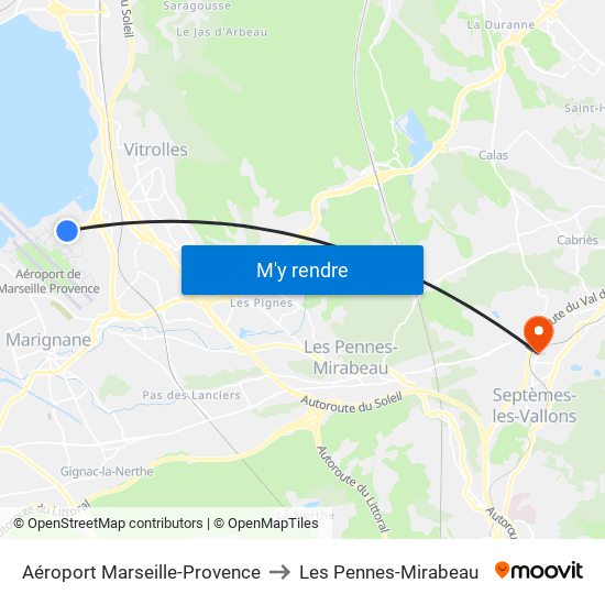 Aéroport Marseille-Provence to Les Pennes-Mirabeau map