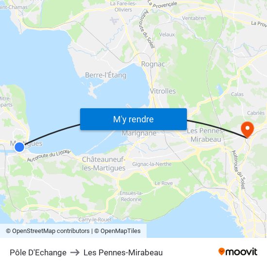 Pôle D'Echange to Les Pennes-Mirabeau map
